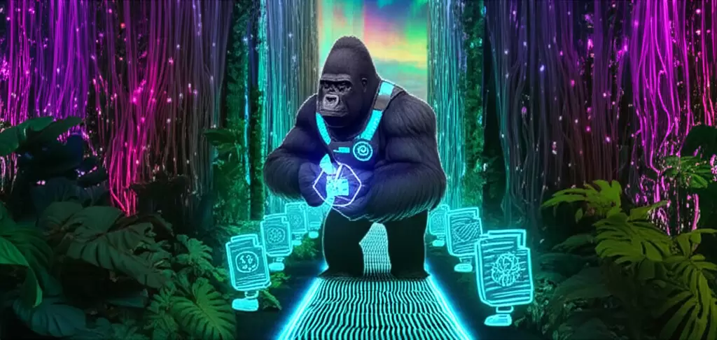 Gorila guiando pela Selva Cripto regulamentada