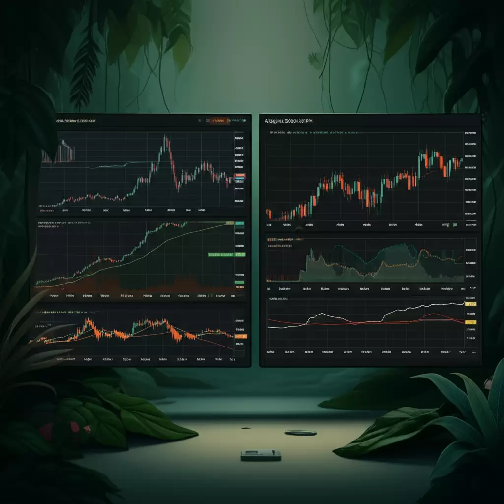 Gráfico de análise de mercado cripto com elementos de selva